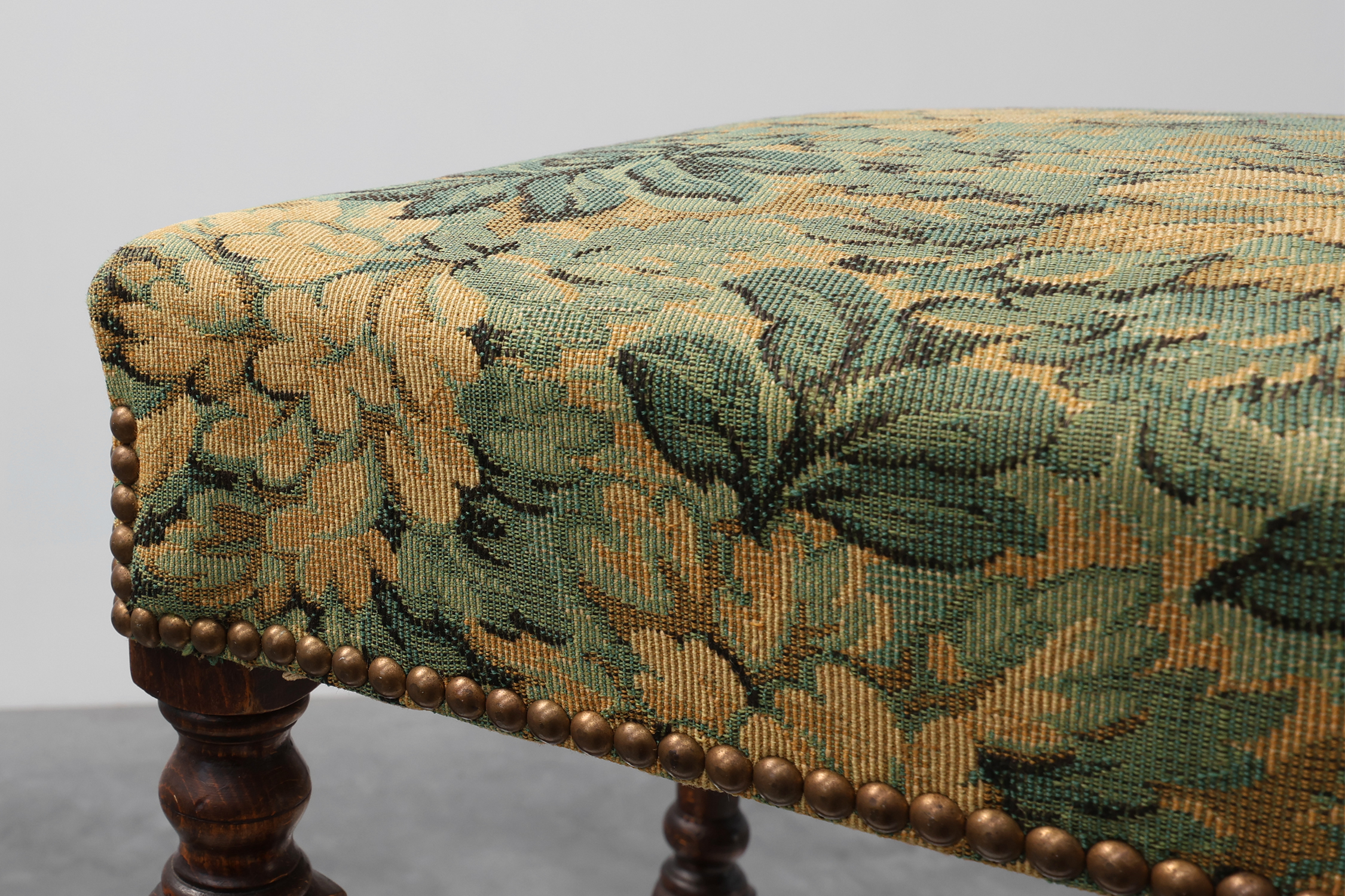 Louis XIII‑Style Walnut Stool with Floral Tapestry Seat, France, circa 1840thumbnail